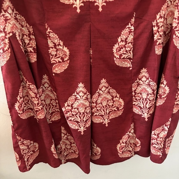 Wayward Fancies eShakti Plus 1X Red Graphic Boho Short Sleeve Tunic Blouse Pleat - Picture 3 of 5